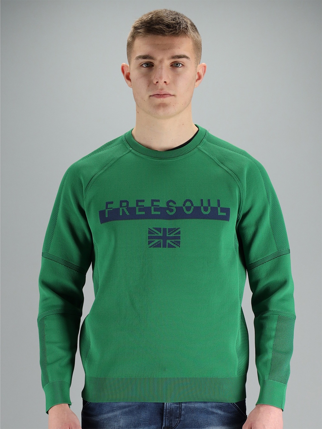 

FREESOUL Men Green Typography Printed Pullover Sweatshirt