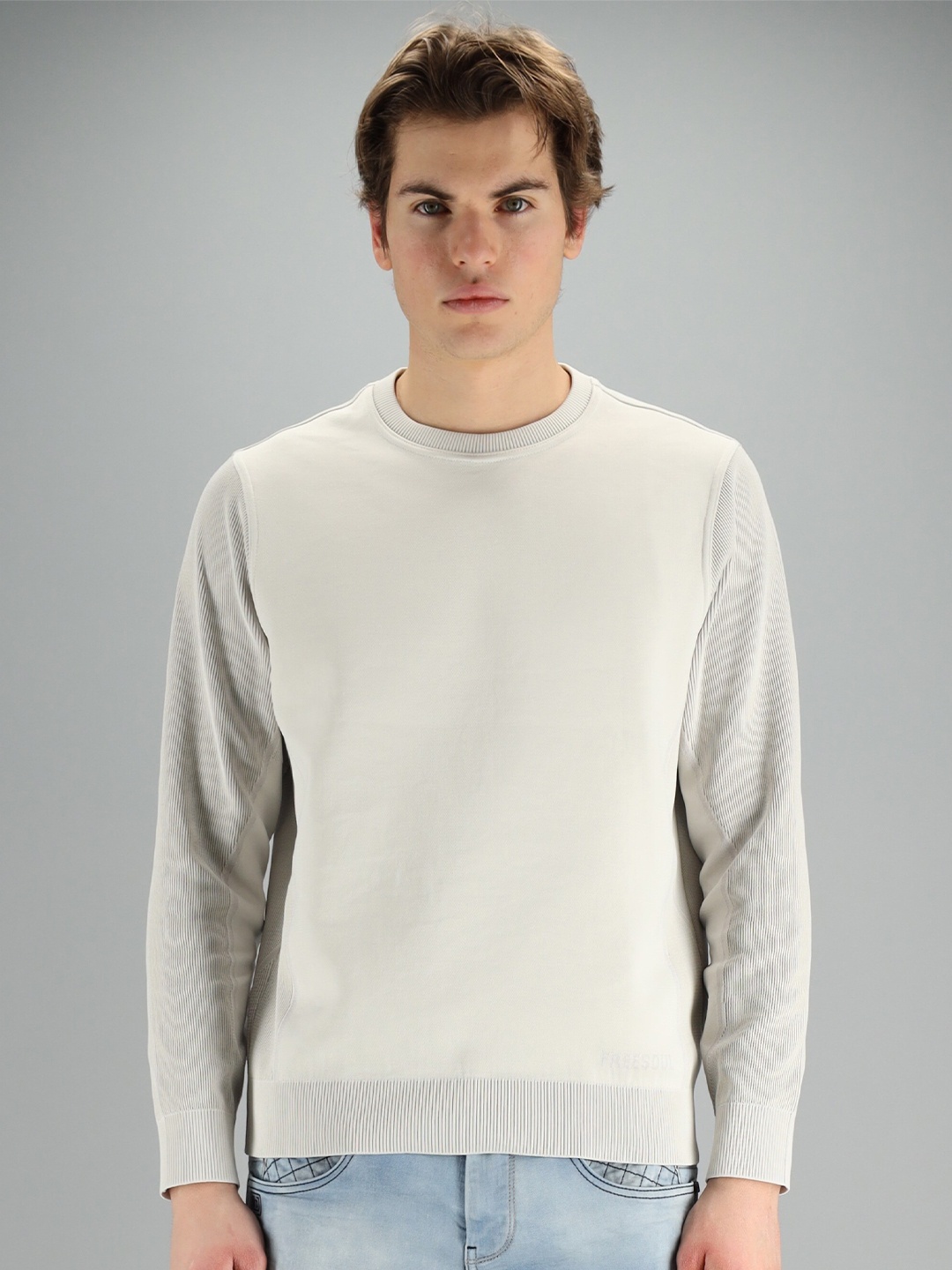 

FREESOUL Men Off White Pullover Sweatshirt