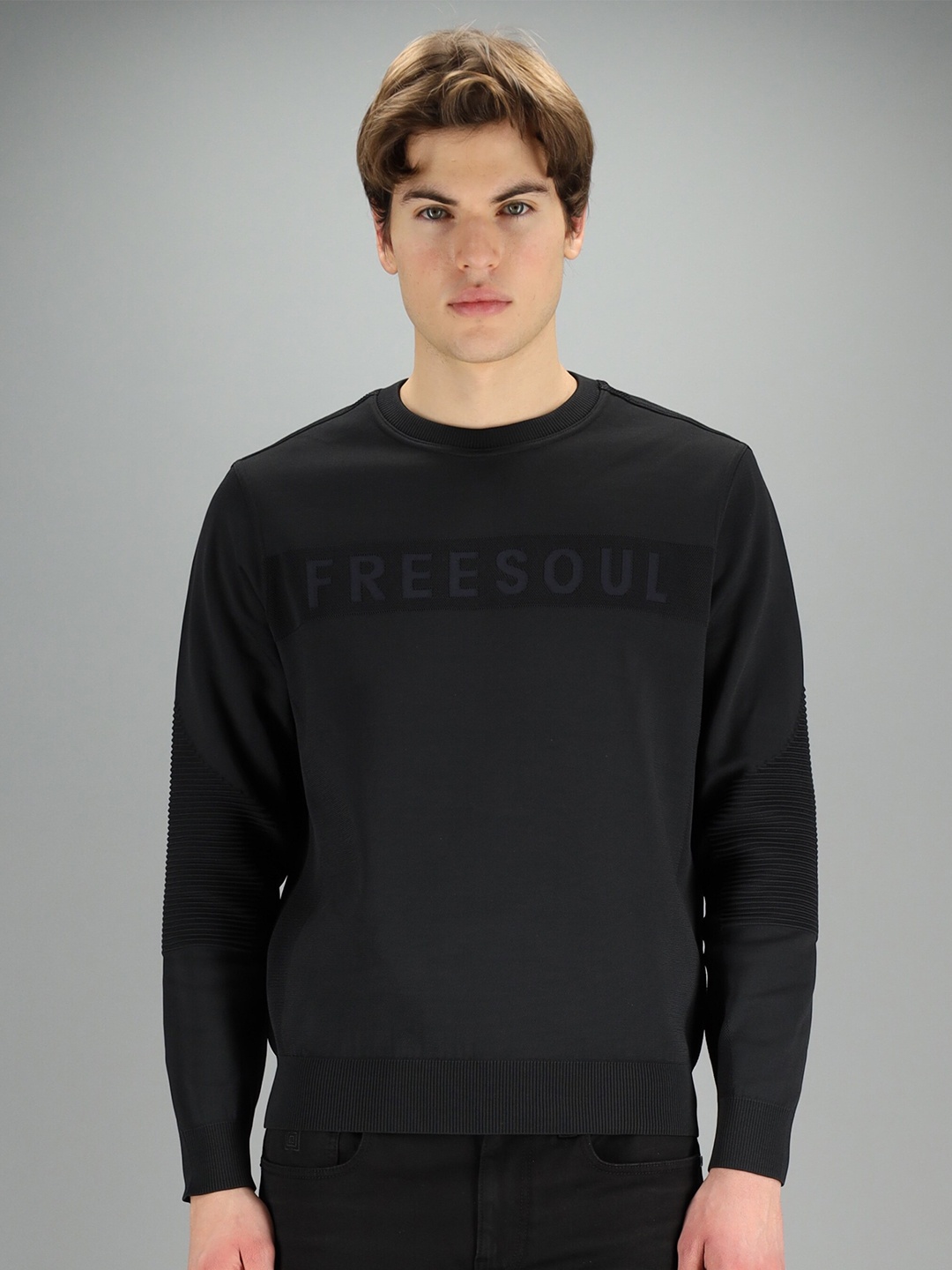 

FREESOUL Men Black Typography Printed Pullover Sweatshirt