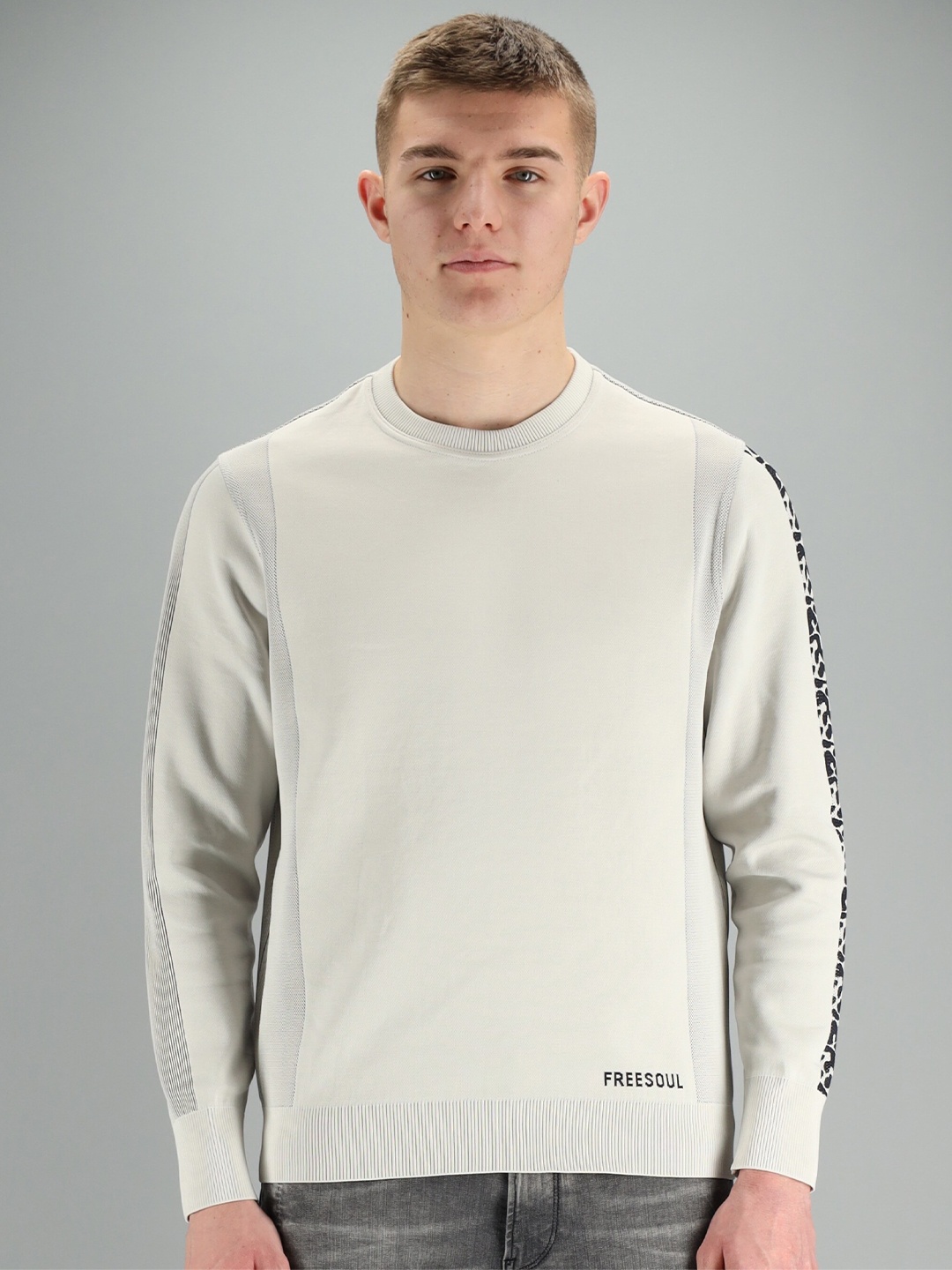 

FREESOUL Men Off White Solid Sweatshirt