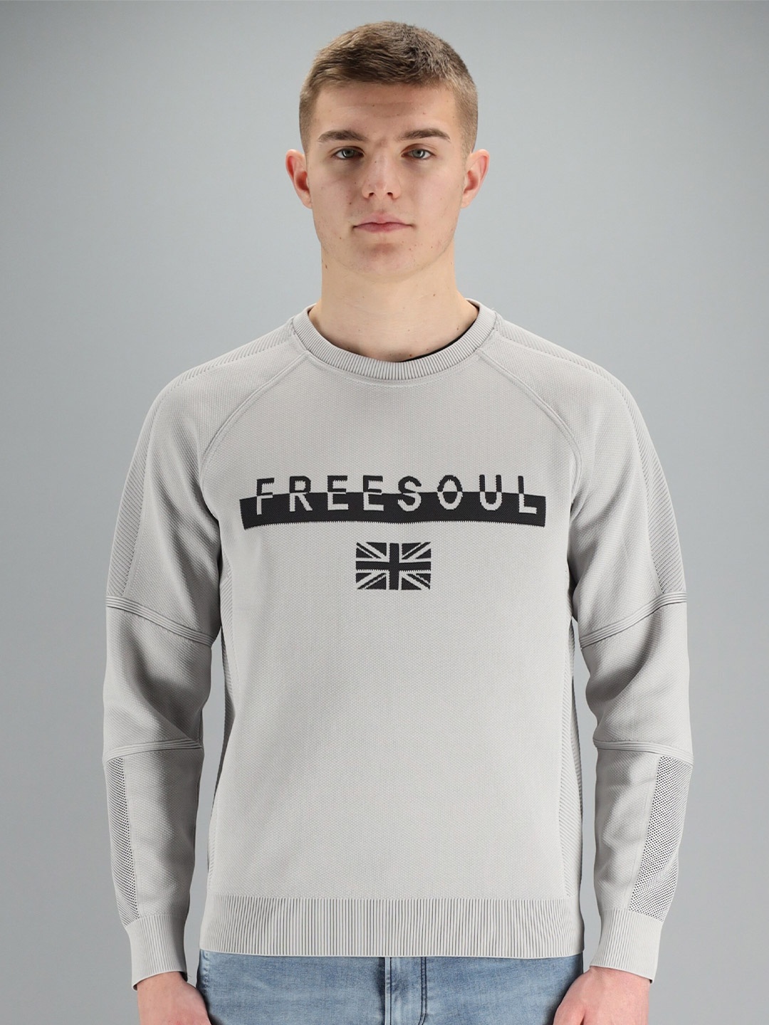

FREESOUL Men Grey & Black Printed Sweatshirt