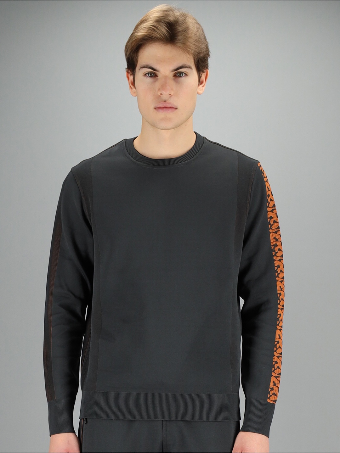 

FREESOUL Men Charcoal Grey Solid Sweatshirt