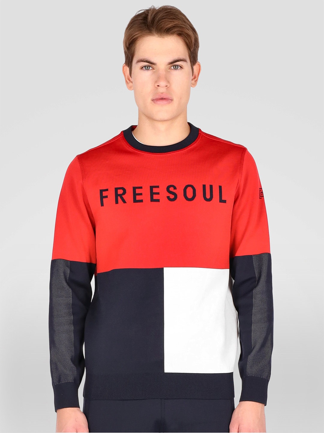 

FREESOUL Men Red Colourblocked Sweatshirt