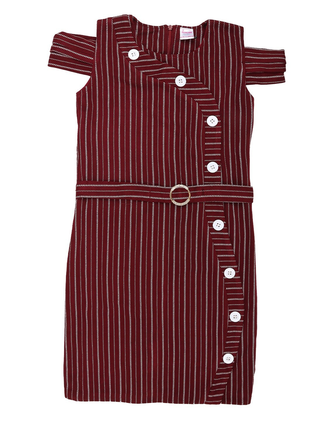 

V-Mart Girls Maroon Striped Cotton Wrap Dress