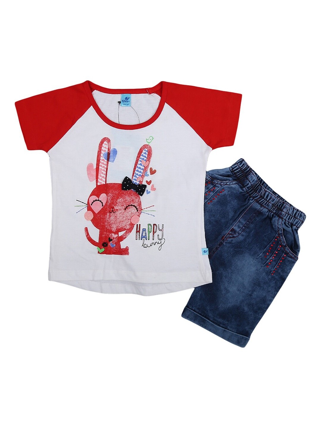 

V-Mart Kids Red & Red Printed Pure Cotton T-shirt with Shorts