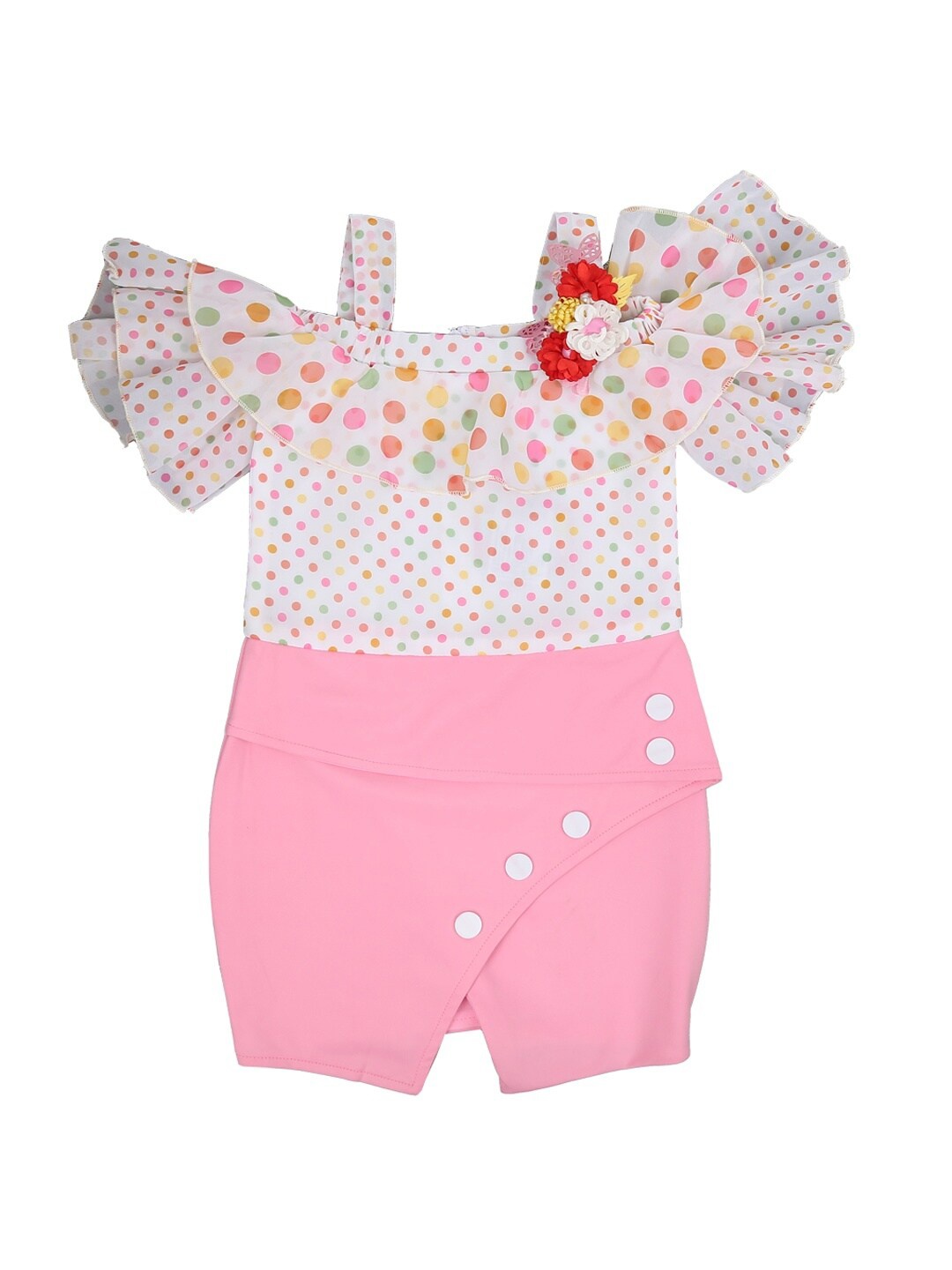 

V-Mart Girls Pink & White Printed Dress