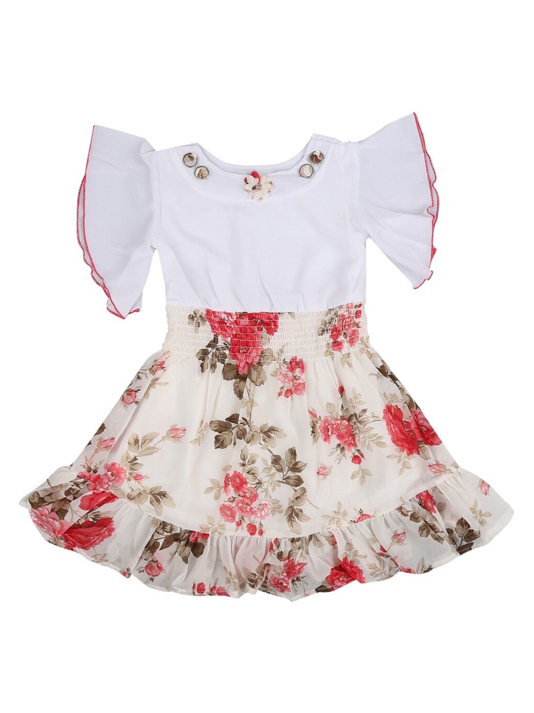 

V-Mart Girls White & Cream-Coloured Floral Fit & Flare Dress