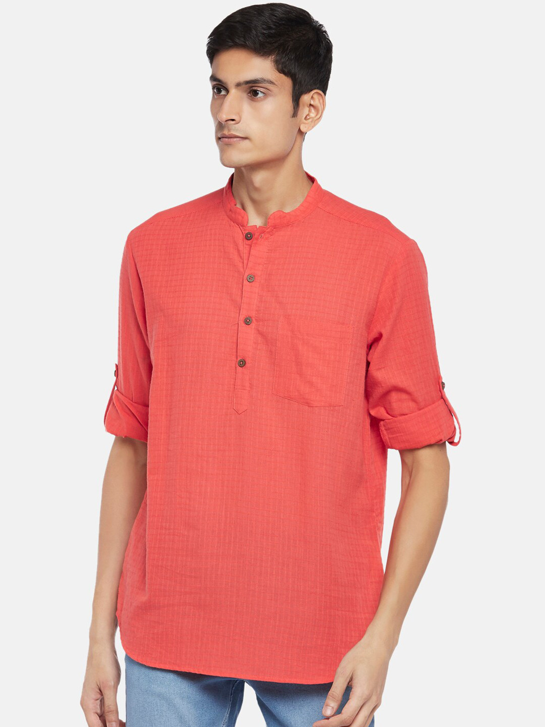 

indus route by Pantaloons Men Coral Thread Work Dobby Kurta