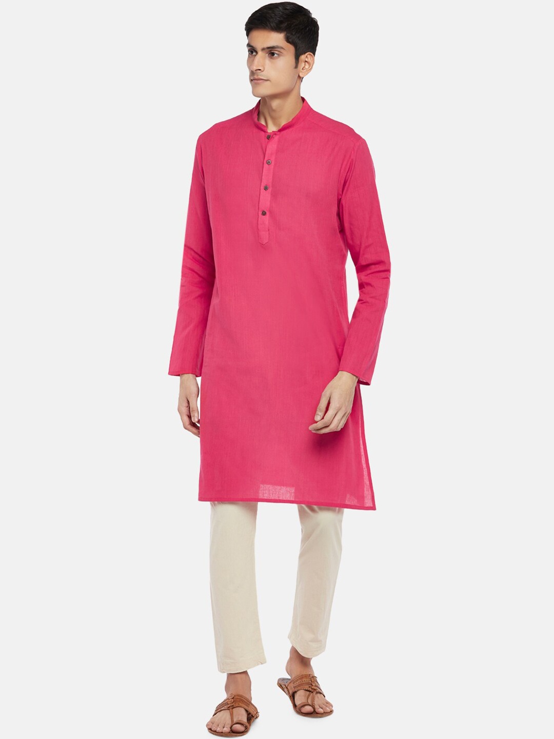 

indus route by Pantaloons Men Maroon Pure Cotton Kurta