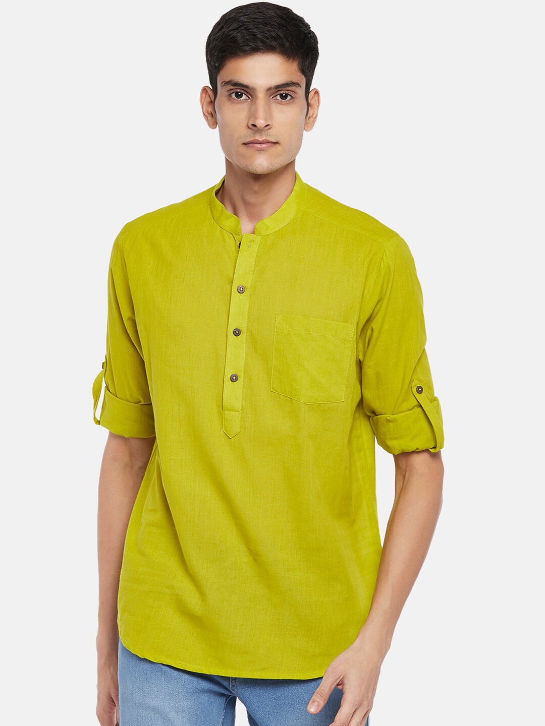 

indus route by Pantaloons Men Lime Green Thread Work Kurta