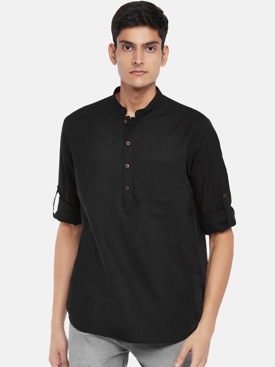 

indus route by Pantaloons Men Black Pure Cotton Kurta