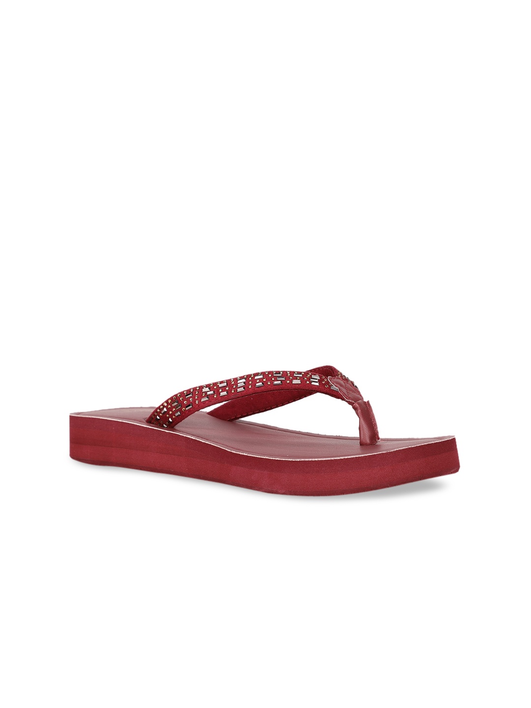 

Hush Puppies Women Red Embellished T-Strap Flats