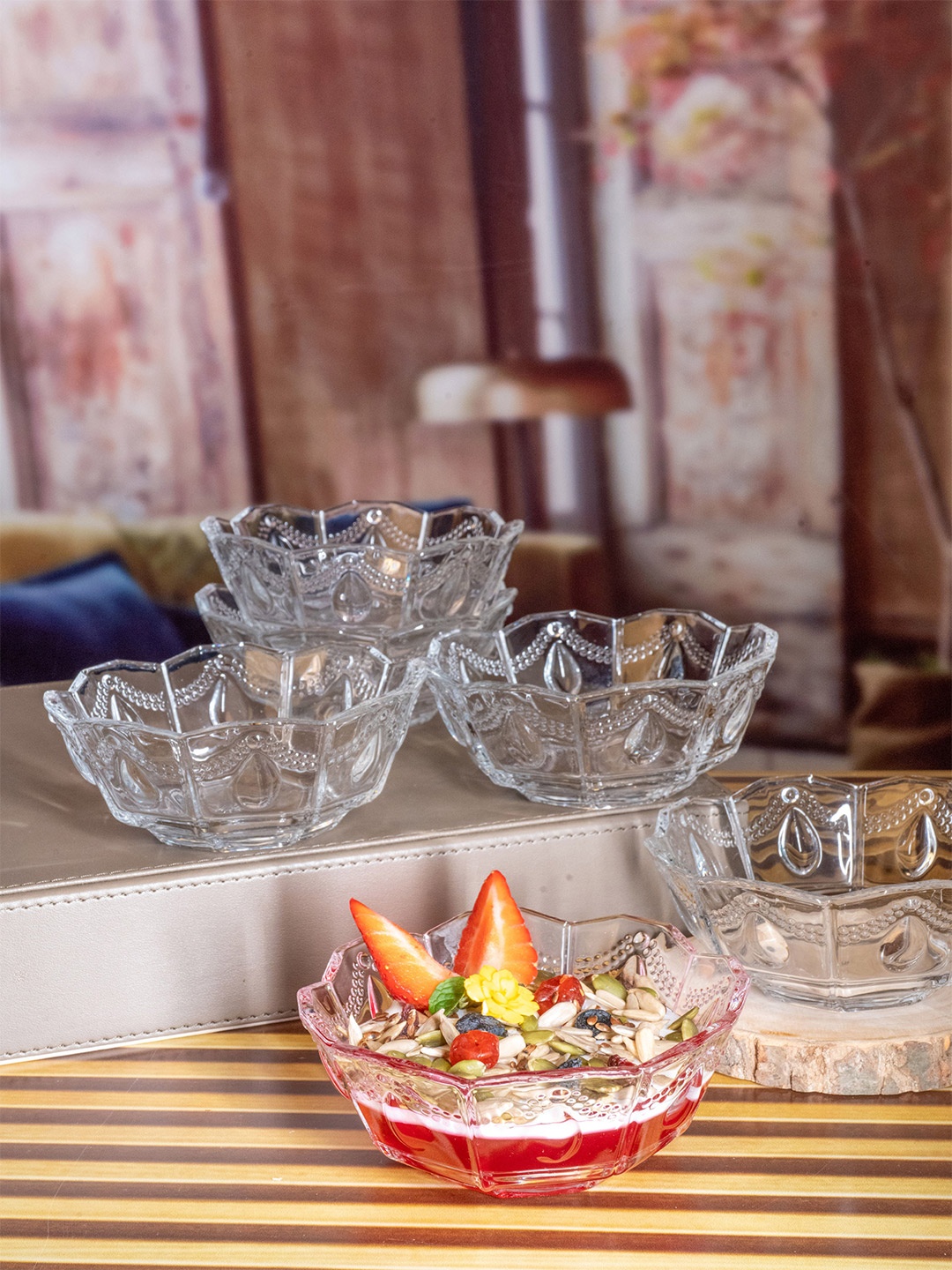 

Roxx Transparent & 6 Pieces Textured Glass Glossy Bowls