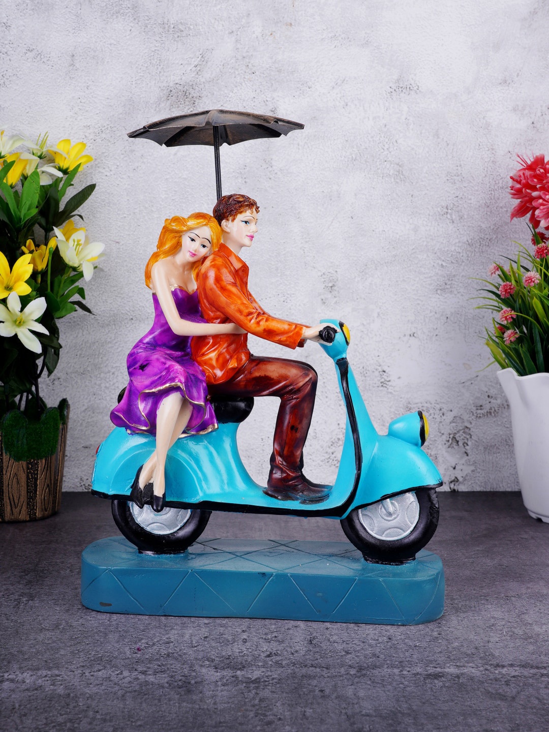

FASHIYANOO Orange & Blue Scooter Couple Showpiece