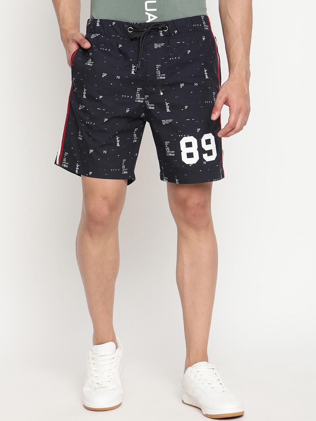 

Cantabil Men Navy Blue & White Printed Cotton Shorts