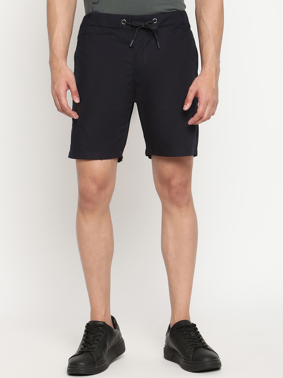 

Cantabil Men Navy Blue Solid Cotton Shorts