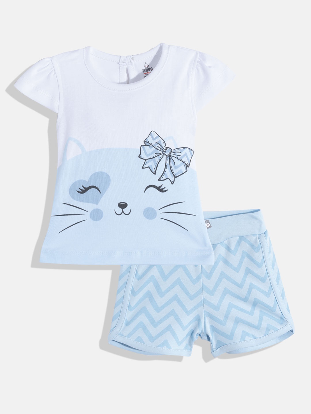 

TINYO Infant Girls Blue & White Graphic Printed Cotton Clothing Set