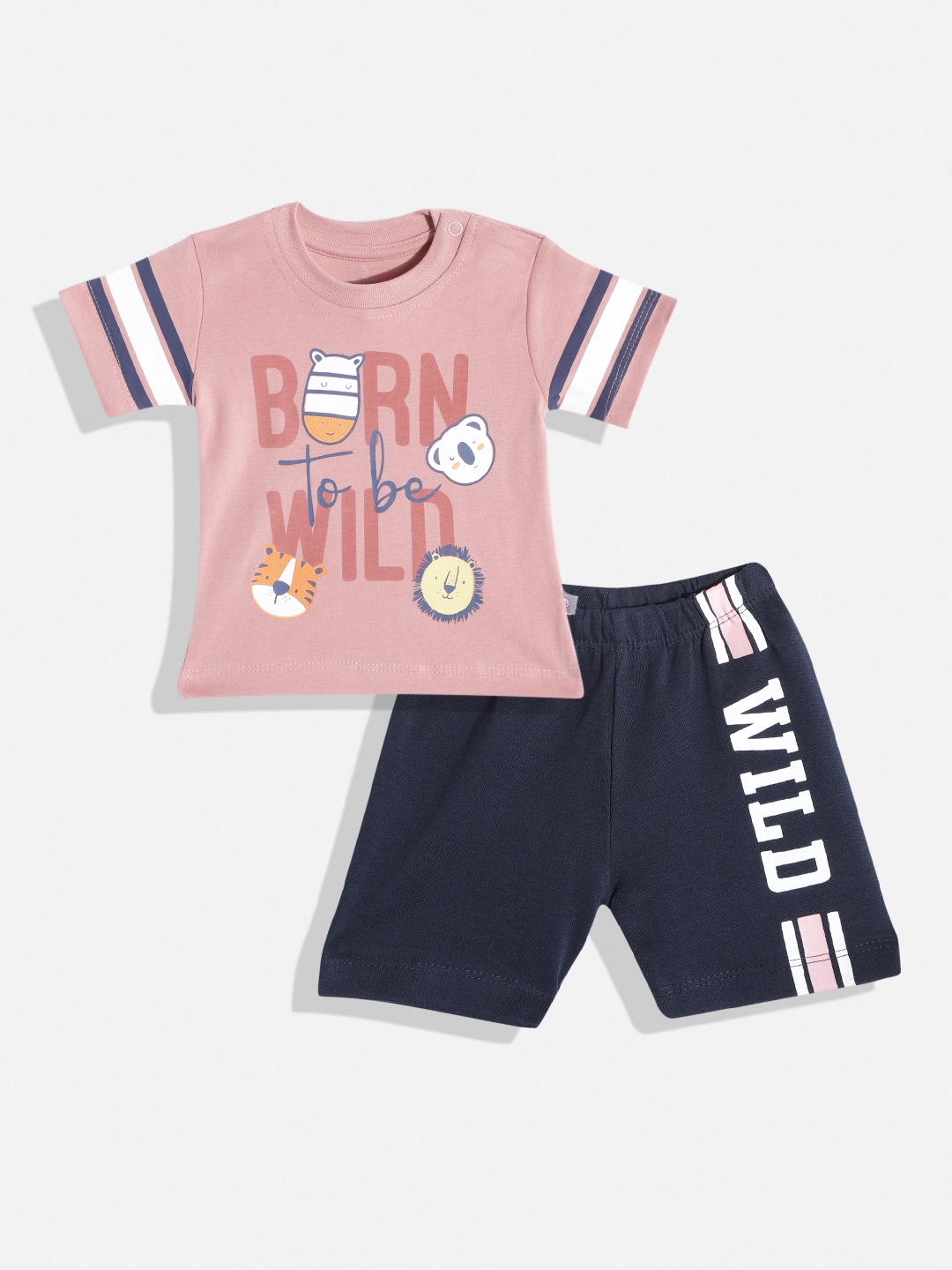 

TINYO Infant Boys Peach-Coloured & Navy Blue Graphic Print Cotton Clothing Set