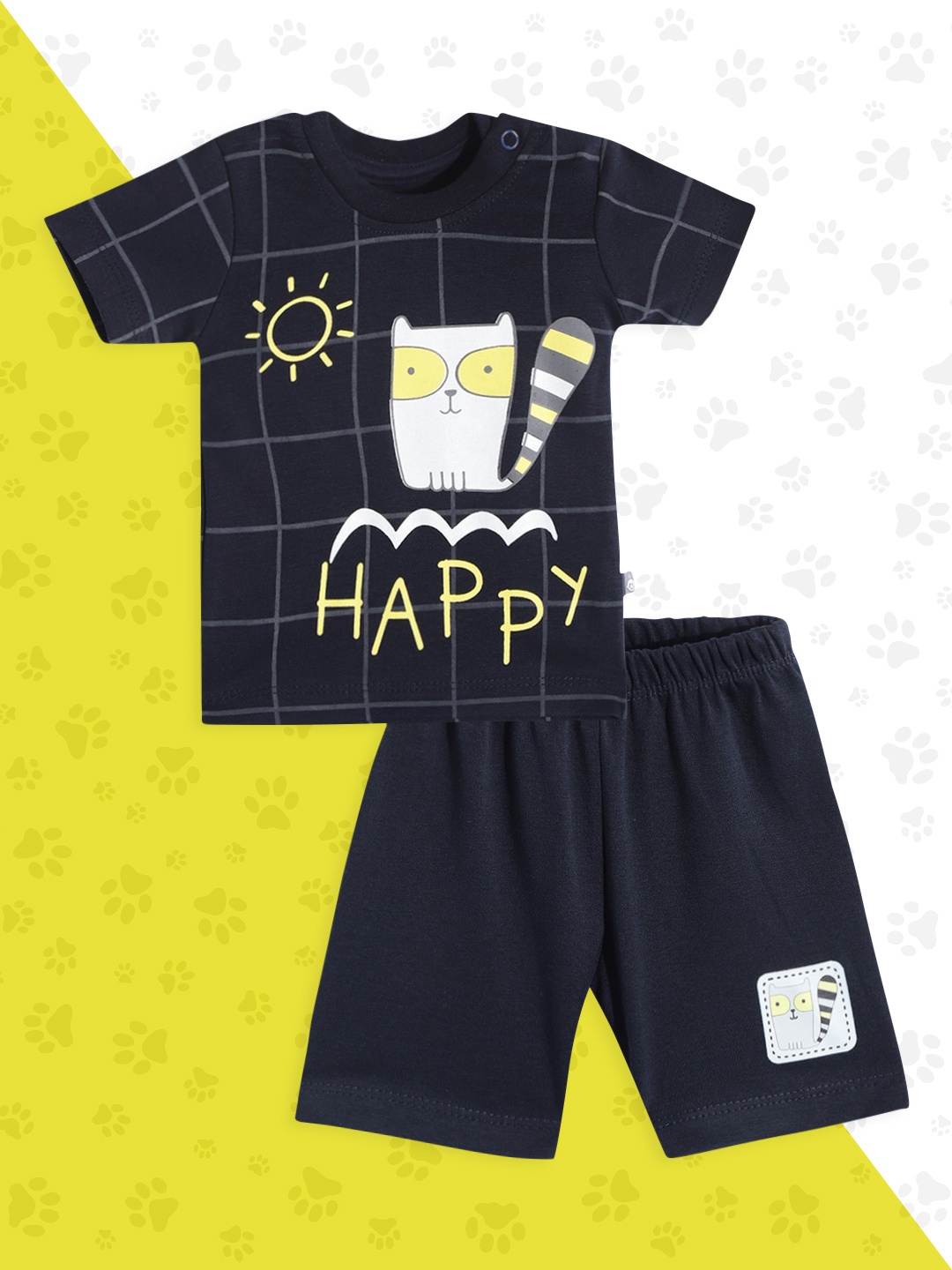 

TINYO Boys Navy Blue & White Pure Cotton Graphic Print T-shirt with Shorts