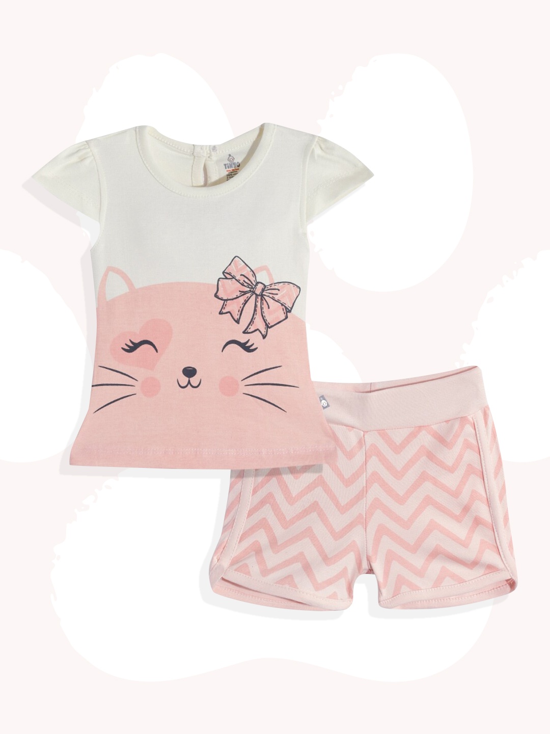 

TINYO Infant Girls Cream-Coloured & Peach-Coloured Graphic Print Cotton Clothing Set