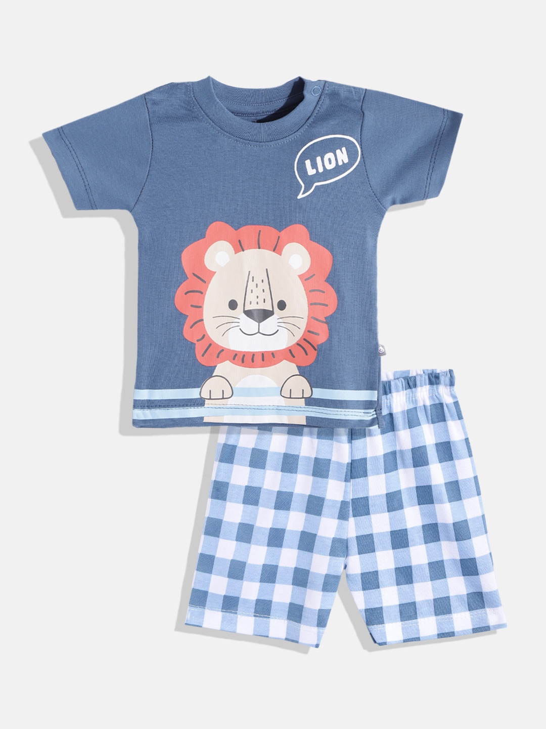 

TINYO Boys Blue & Coral Pure Cotton Graphic Print T-shirt with Shorts
