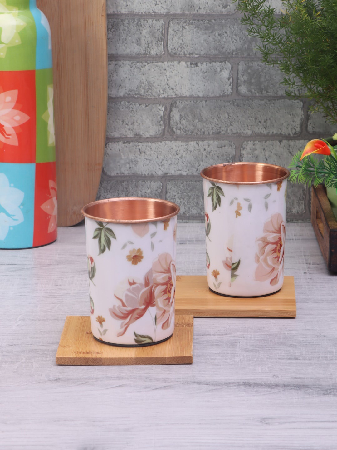 

CDI Set of 2 White & Green Printed Copper Water Glass