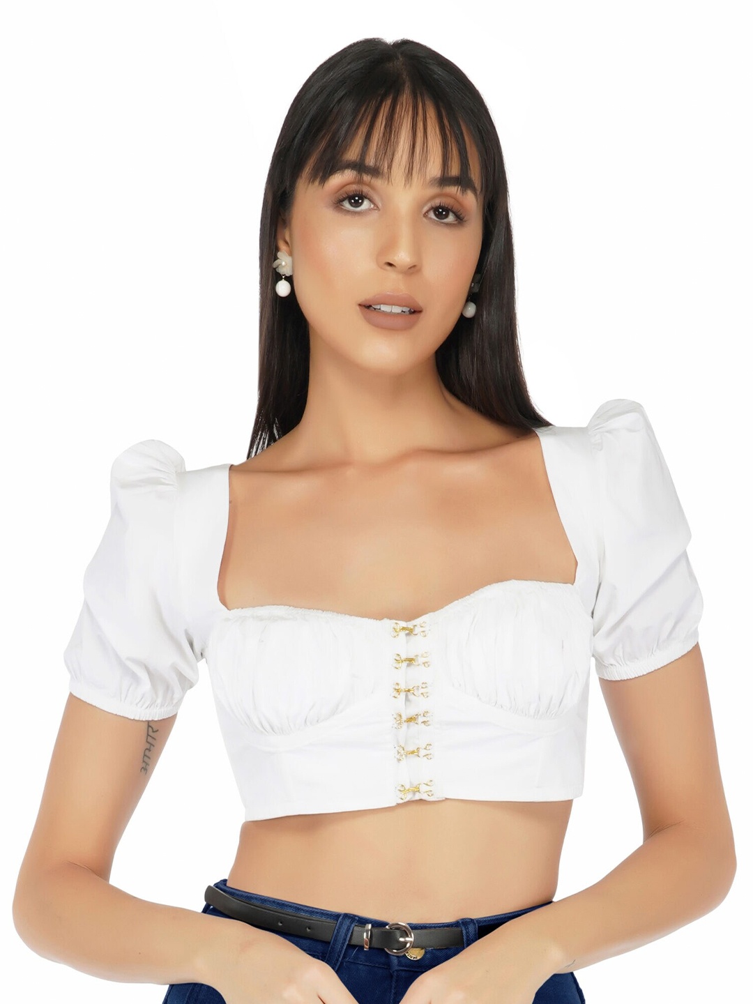 

THE CLOTHING FACTORY White Sweetheart Neck Bralette Crop Top