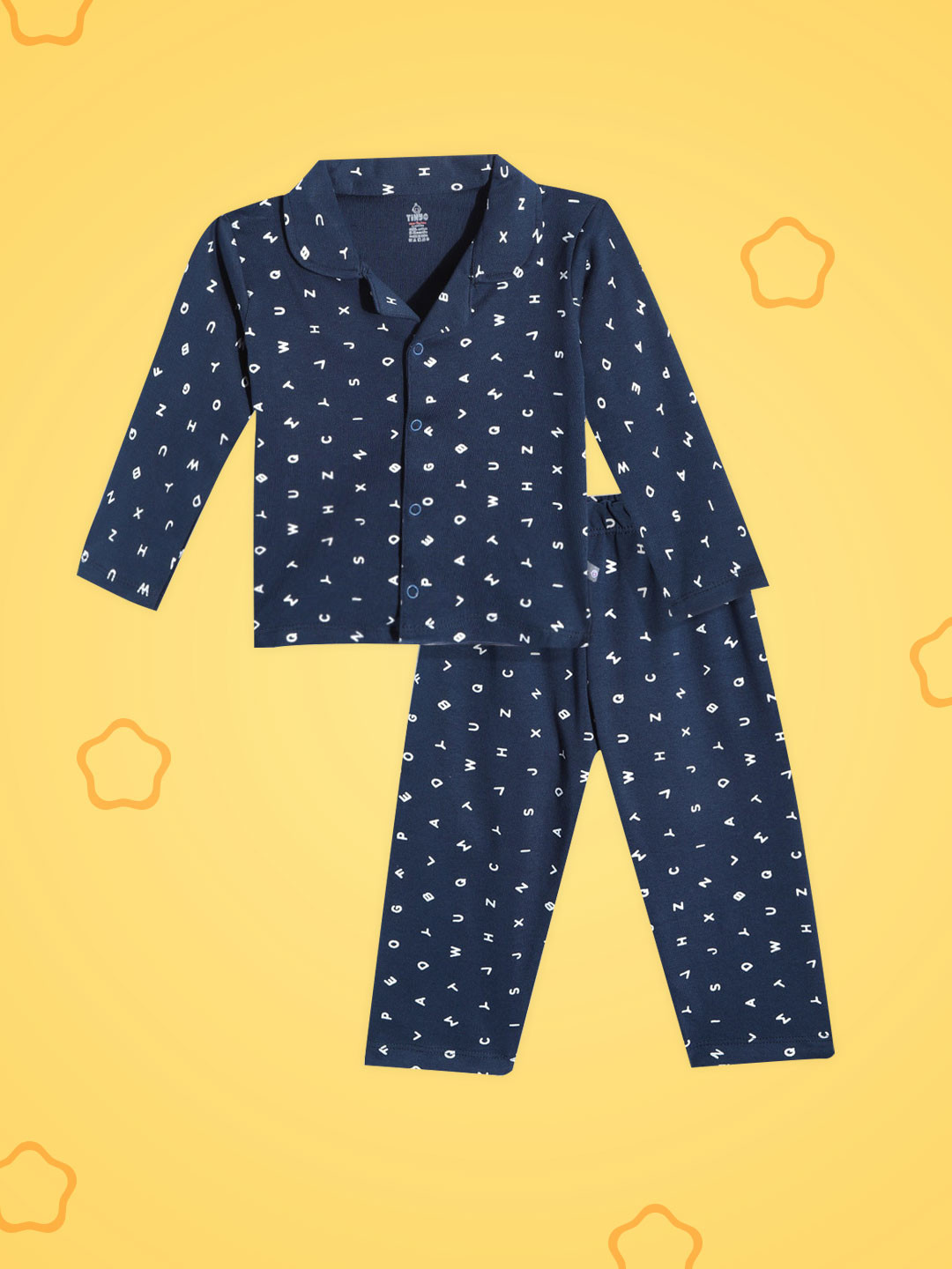 

TINYO Infant Girls Navy Blue & White Ditsy Typography Print Cotton Pyjama Set