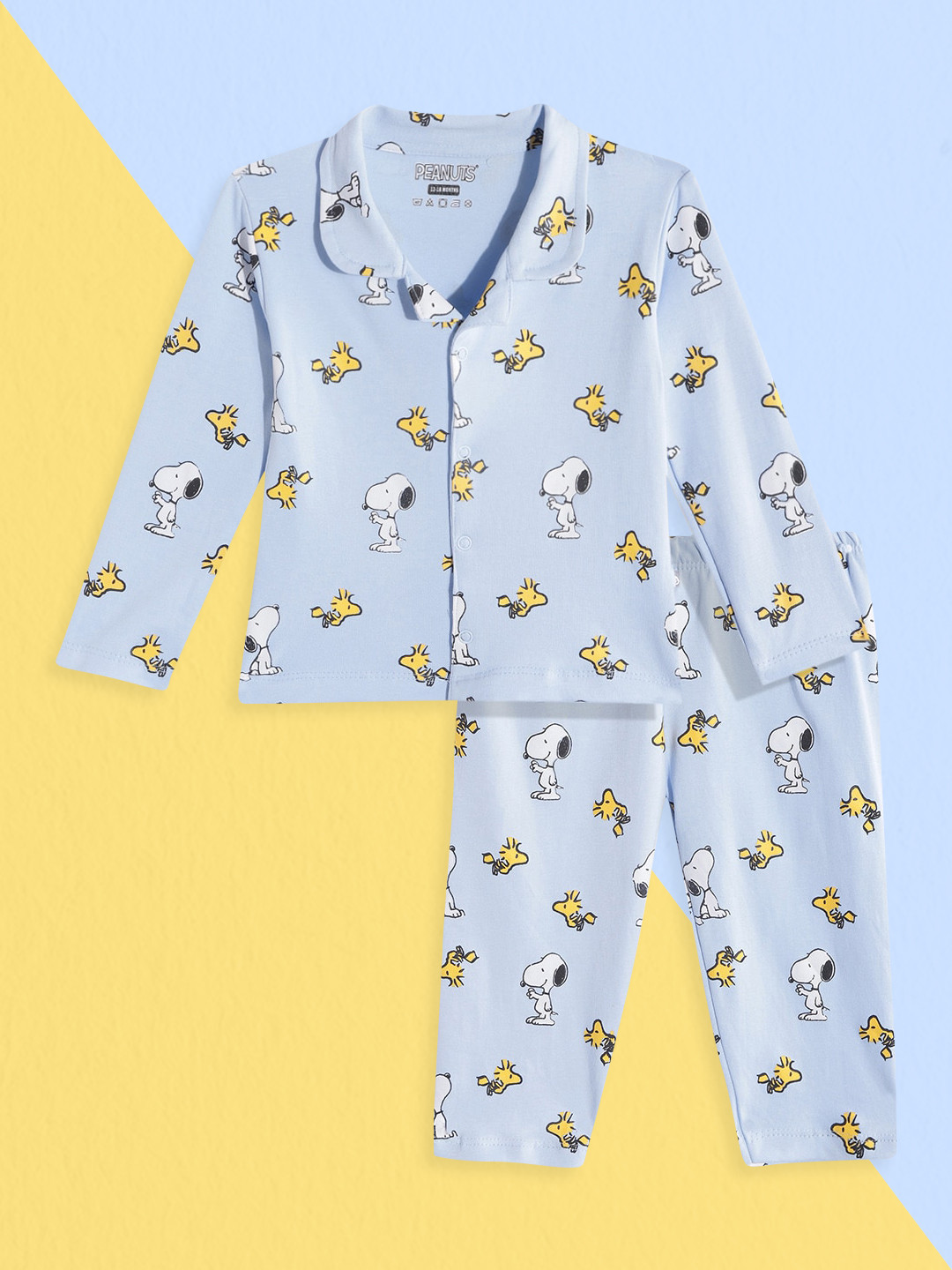 

TINYO Boys Blue & Black Snoopy Print Pure Cotton Night suit