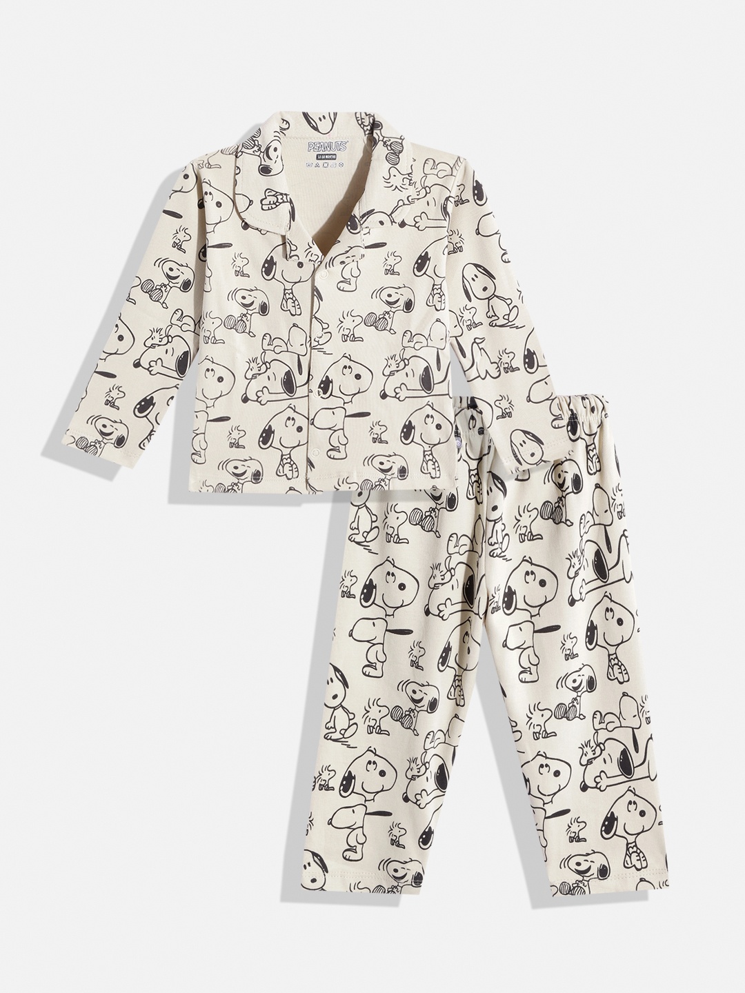 

TINYO Infant Beige & Black Peanut Printed Cotton Pyjama Set