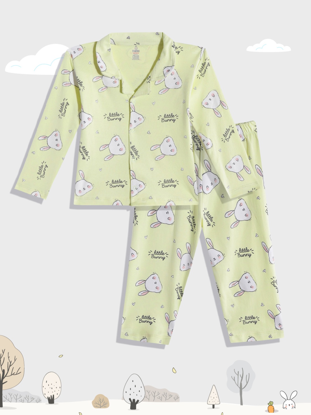 

TINYO Boys Green & Black Conversational Print Pure Cotton Night suit