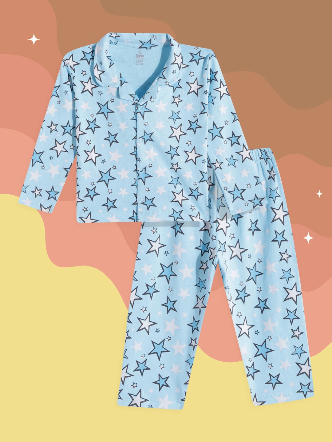 

TINYO Girls Blue & Black Pure Cotton Conversational Print Pyjama Set