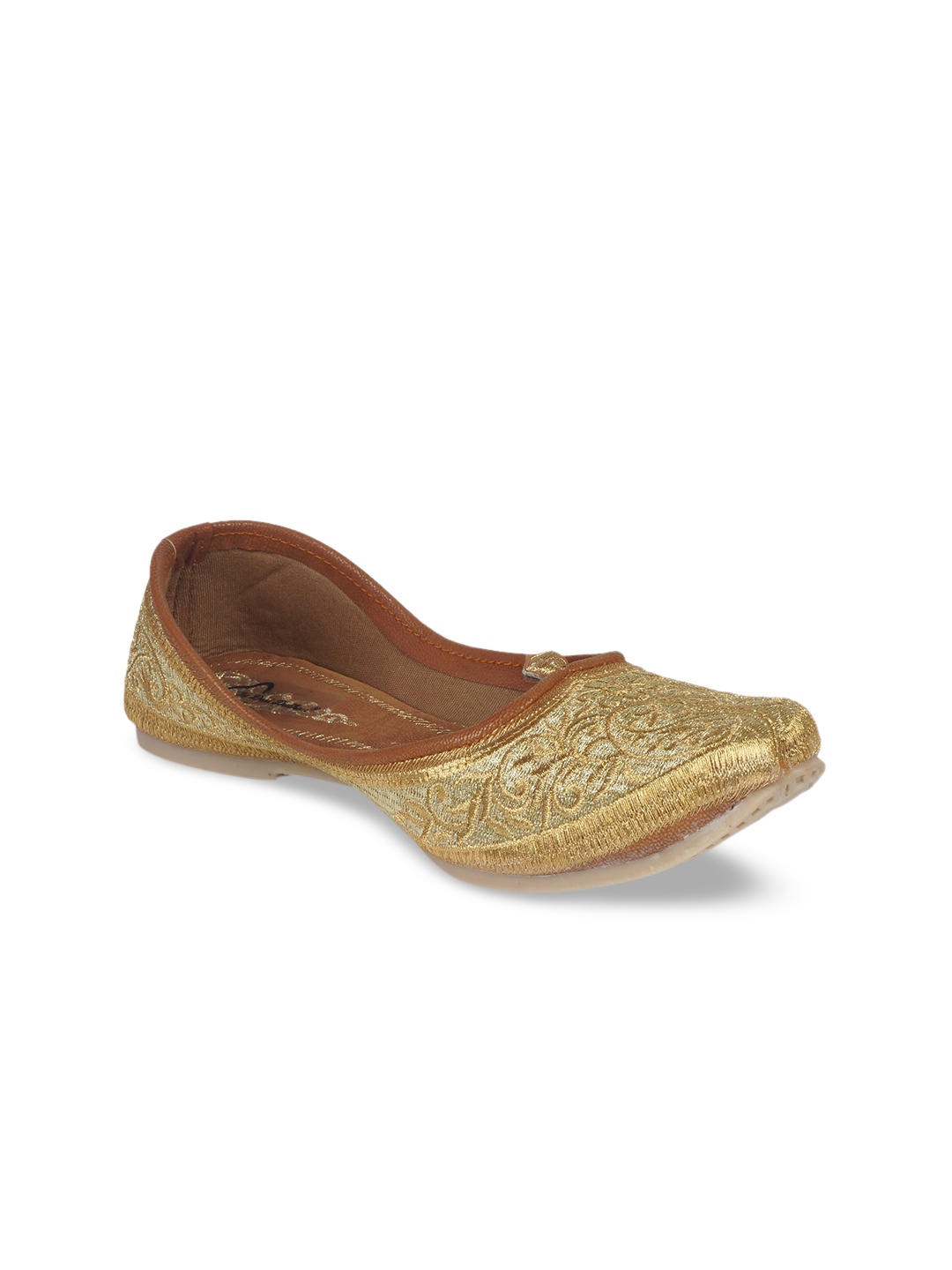 

The Desi Dulhan Women Gold-Toned Embellished Leather Ethnic Mojaris