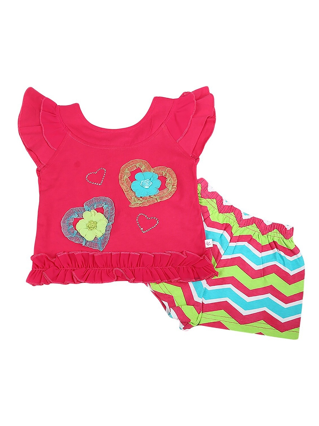 

V-Mart Kids Pink & Green Embellished Top with Shorts