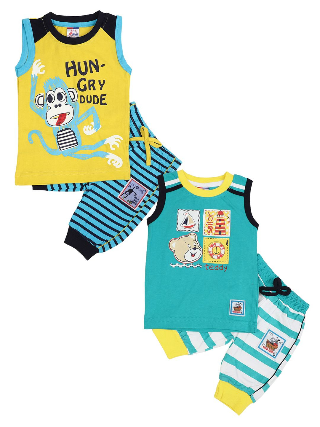 

V-Mart Unisex Kids Yellow Printed T-shirt with Shorts