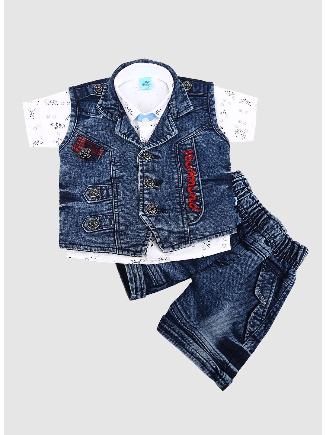 

V-Mart Unisex Kids White & Blue Printed Shirt with Shorts
