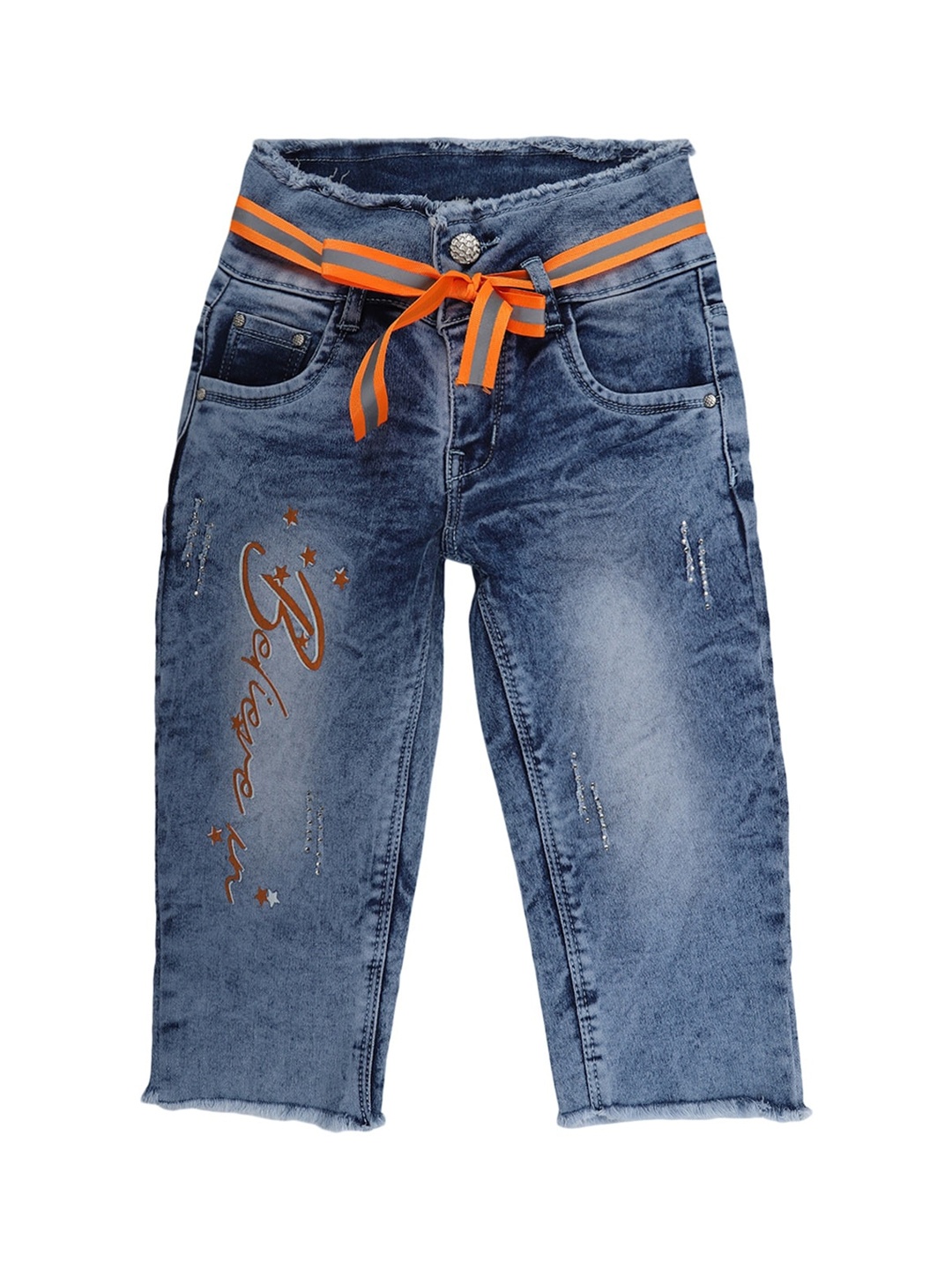 

V-Mart Girls Blue Typography Denim Shorts