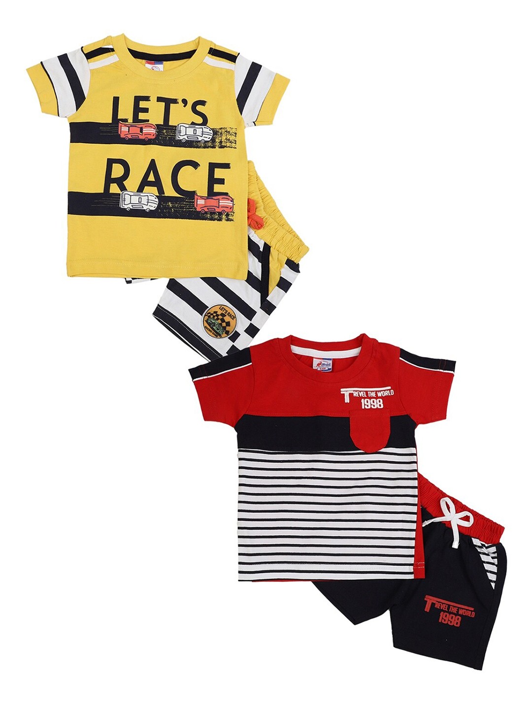 

V-Mart Unisex Kids Yellow & Red Printed T-shirt with Shorts
