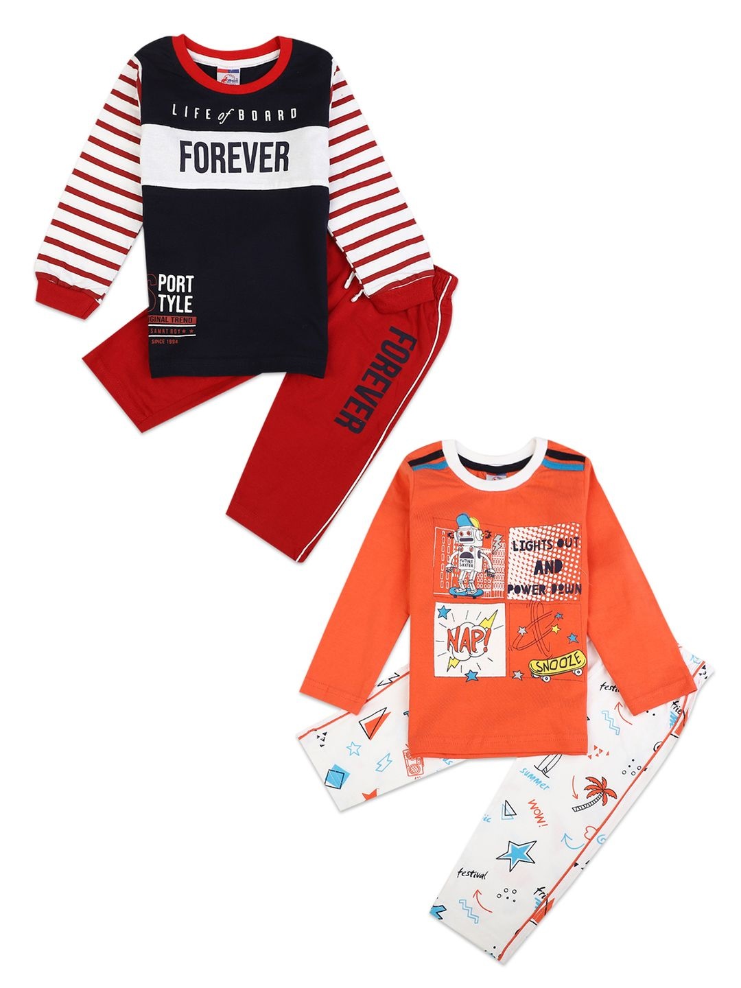 

V-Mart Unisex Kids Pack of 2 Printed Pure Cotton T-shirt with Trousers, Orange
