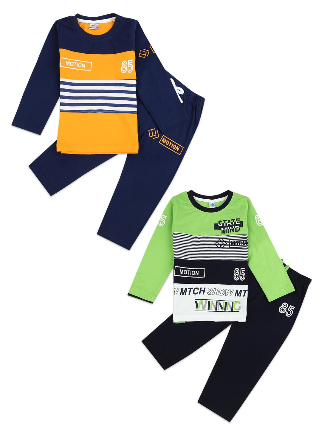 

V-Mart Unisex Kids Pack of 2 Printed Pure Cotton T-shirt with Trousers, Orange