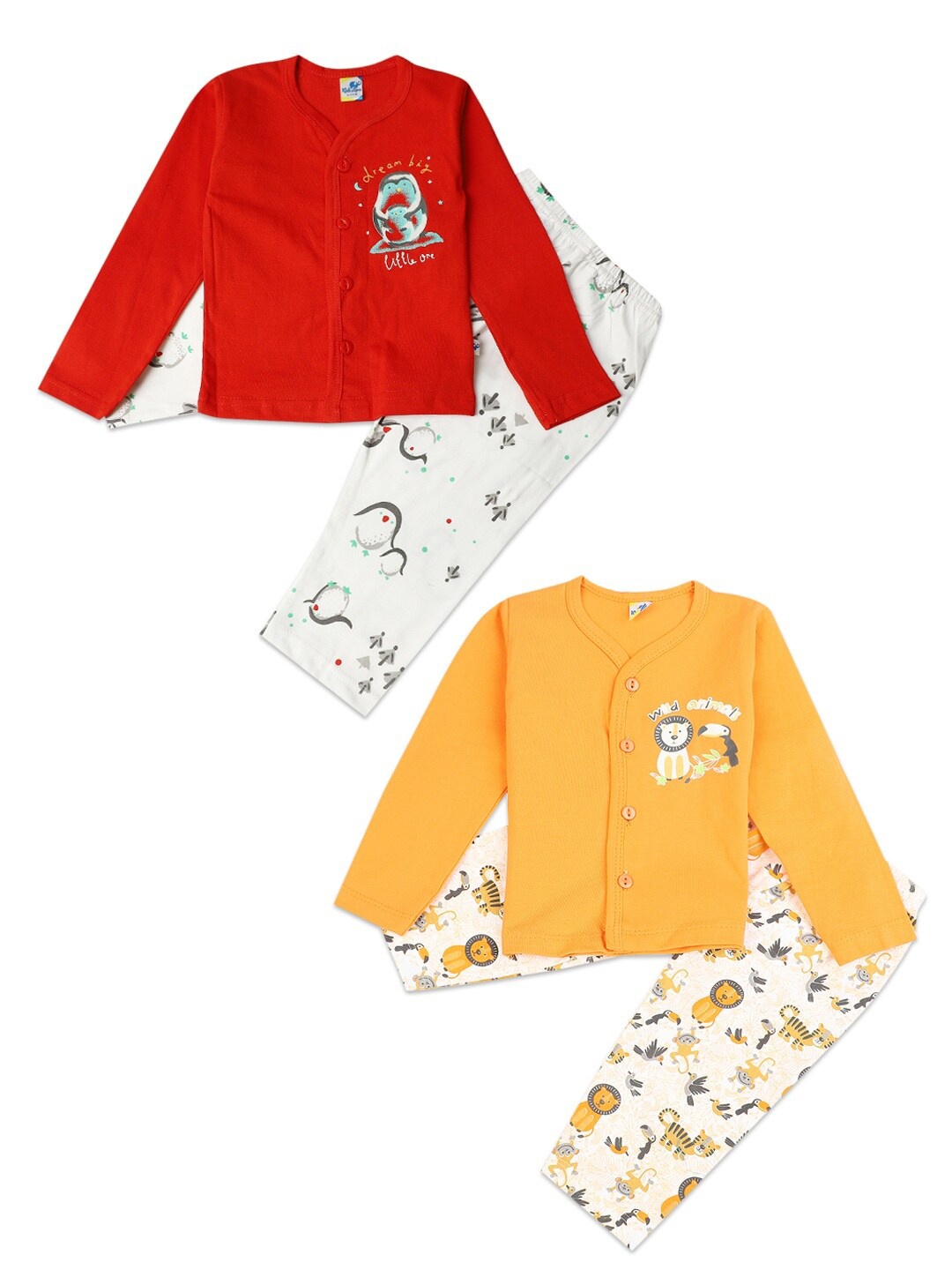 

V-Mart Unisex Kids Orange & Red Printed Shirt with Pyjamas