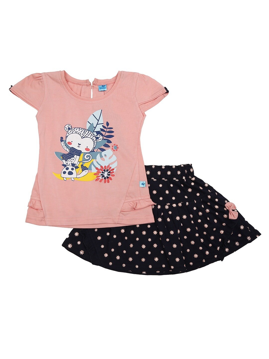 

V-Mart Kids-Girls Peach Printed Co-Ords