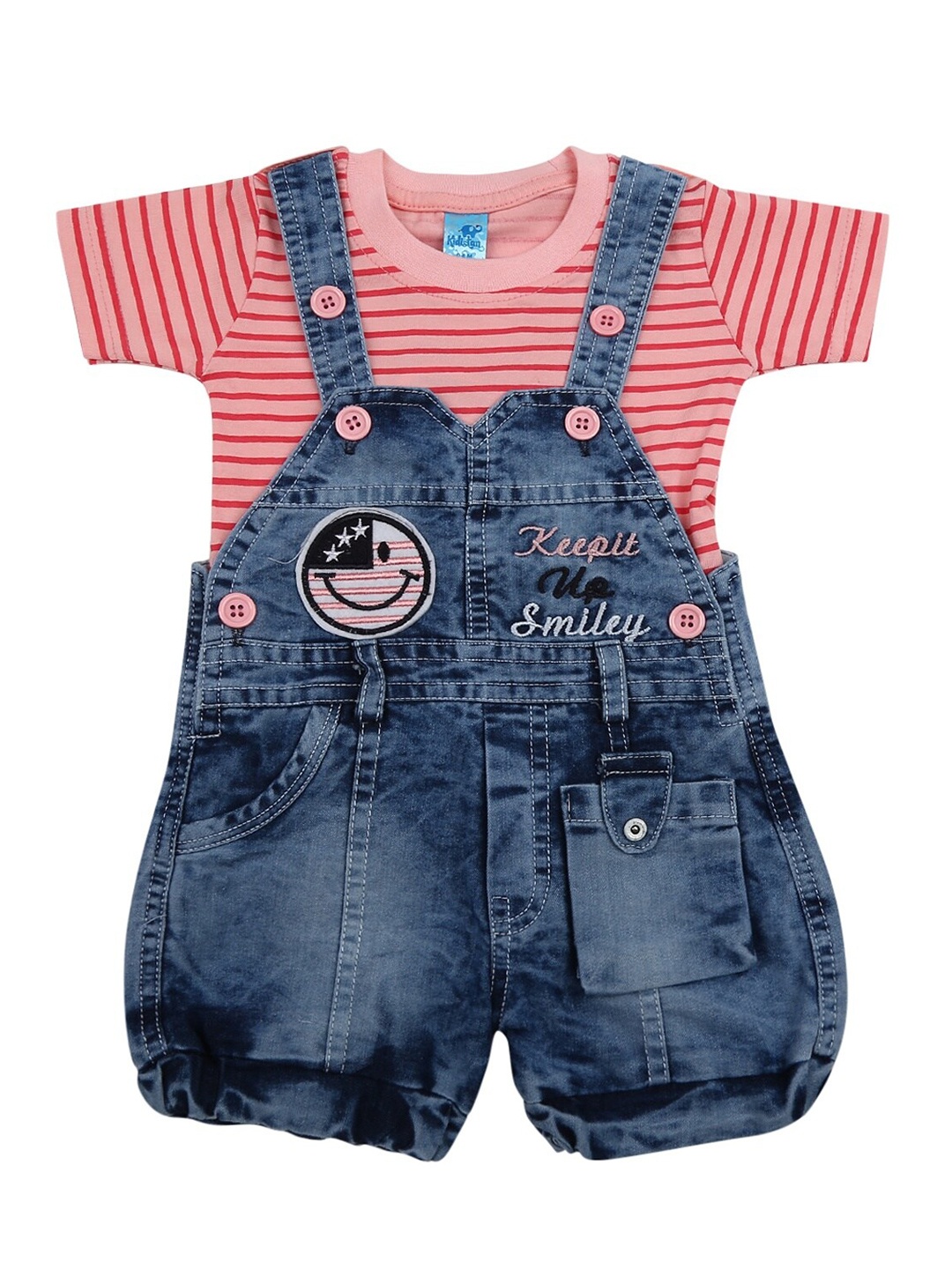 

V-Mart Unisex Kids Pink & Red Striped T-shirt with Shorts