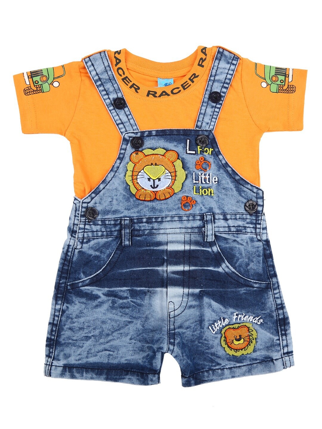 

V-Mart Unisex Kids Orange & Blue Printed T-shirt with Shorts