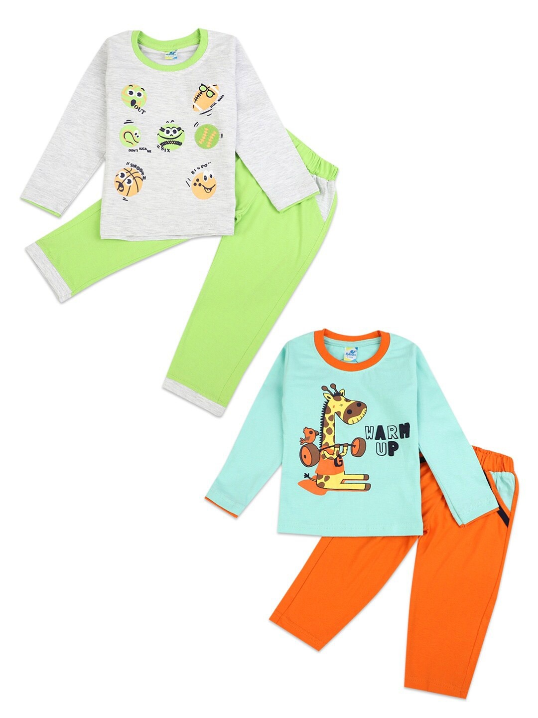 

V-Mart Unisex Kids Grey & Turquoise Blue Printed T-shirt with Pyjamas