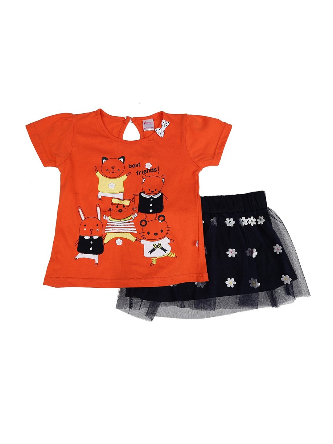 

V-Mart Unisex Kids Orange Printed T-shirt with Skirt