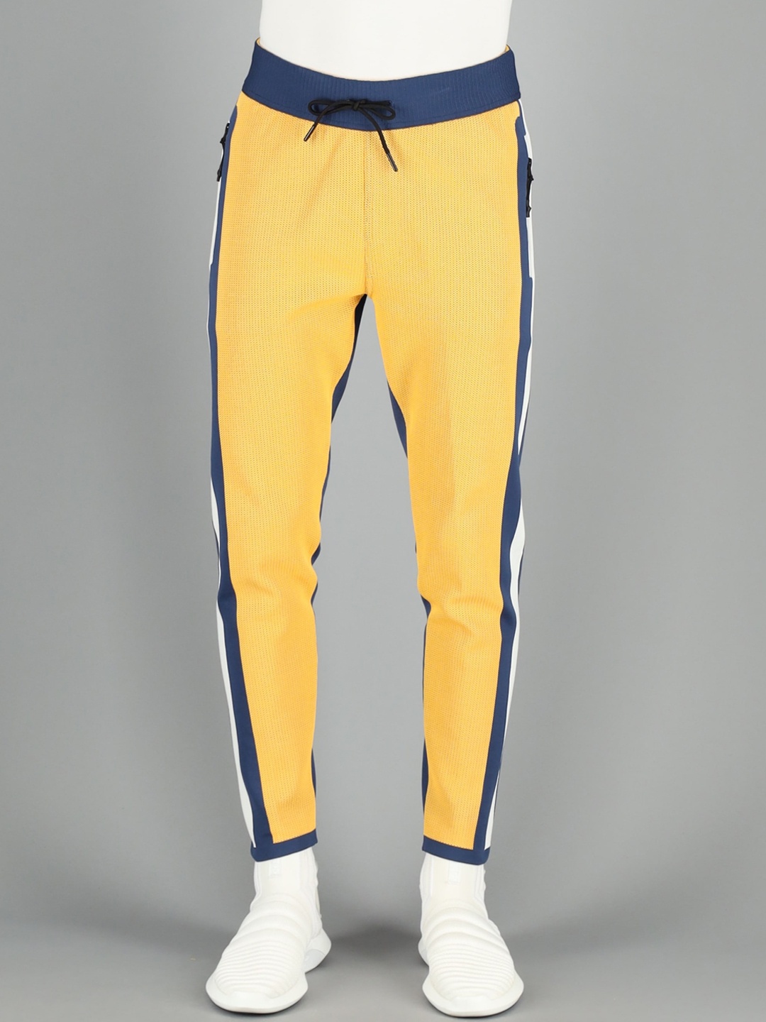 

FREESOUL Men Blue & Yellow Colourblocked Track Pants