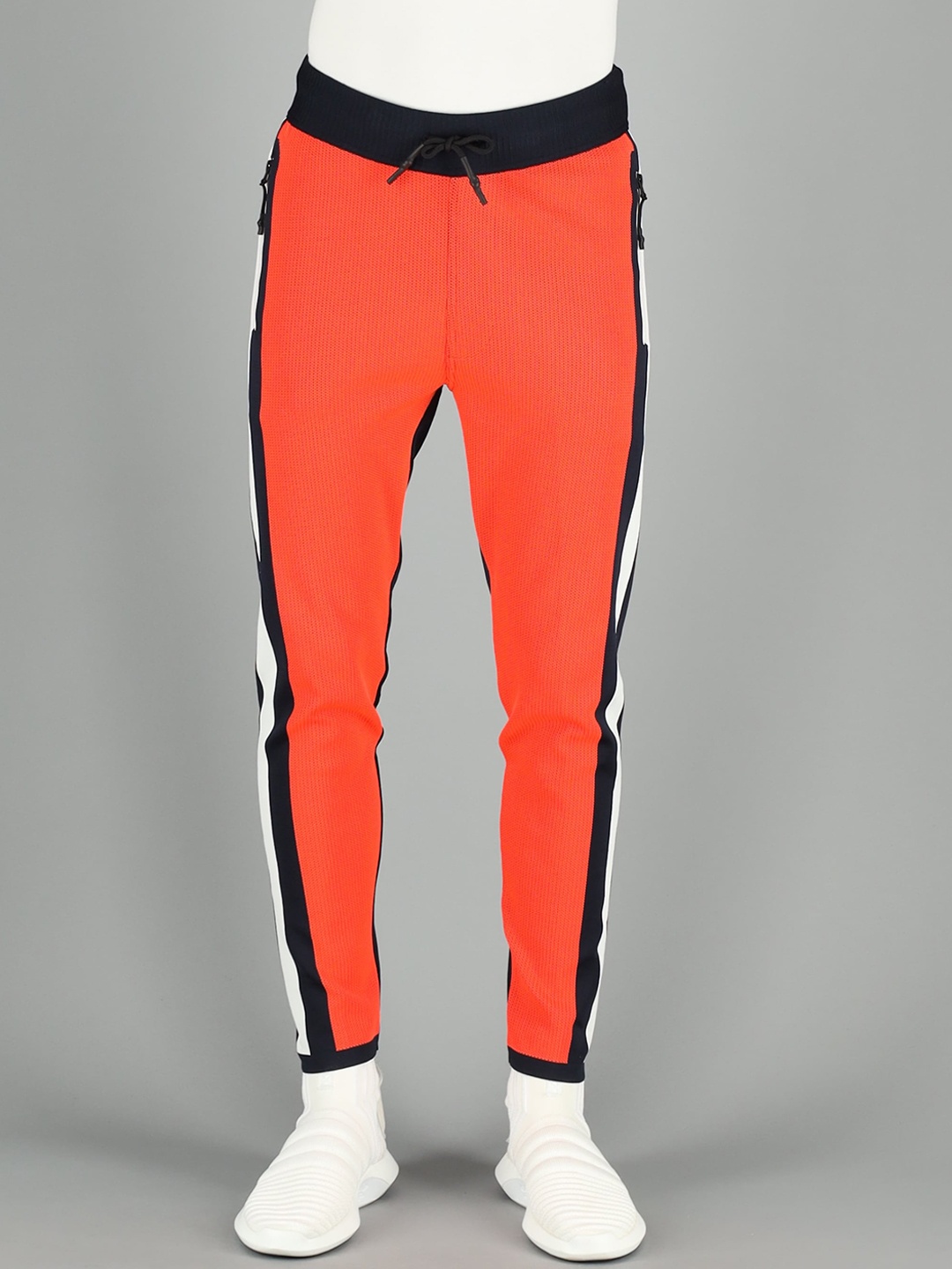 

FREESOUL Men Orange & Navy Blue Colourblocked Track Pants
