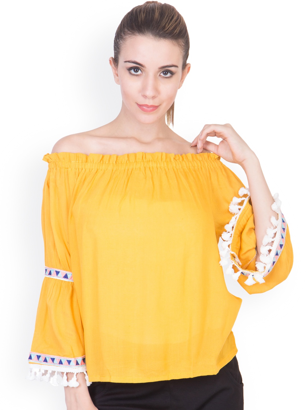 

ANTS Mustard Yellow Bardot Pure Cotton Top