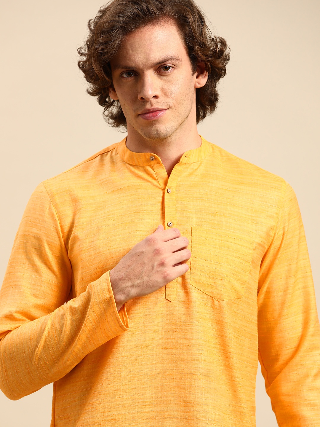 

Anouk Men Yellow Woven Design Short Kurta